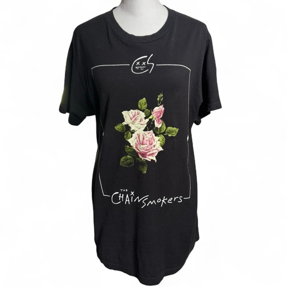 The Chainsmokers Graphic Tee Black Pink Floral Unisex Medium Band Shirt - Picture 3 of 8